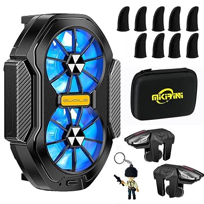 14 in 1 Mobile Phone Dual Cooler with LED Light, Cell Phone Cooling Fan Radiator, 2pcs L2R2 Mobile Game Controller Triggers for PUBG/Fortnite/Call of Duty w/ 9pcs Finger Gloves Sleeves