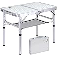 Sportneer Camping Table: Adjustable Height Small Folding Table 23.6" L x 15.7" W 2 Height with Mesh Layer - Compact & Portable Camping Essentials for Outdoor Camp Garden Picnic BBQ Dining Cooking