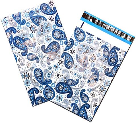 6" x 9" Designer Series -FLAT Poly Mailers, Self Sealing Envelopes (400, Blue Paisley)