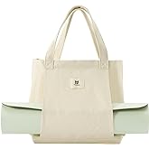 Moyaqi Canvas Tote Bag with Yoga Mat Carrier Pocket Carryall Shoulder Bag for Office, Workout, Pilates, Travel, Beach and Gym