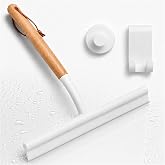 NUOBESTY Shower Squeegee for Glass Doors, Wood Handle White Silicone Wiper | 10" Streak-Free Blade with an Aesthetic Natural Grip. Includes Suction Cup &amp; Over-Door Hook for Bathroom Mirrors &amp; Tiles