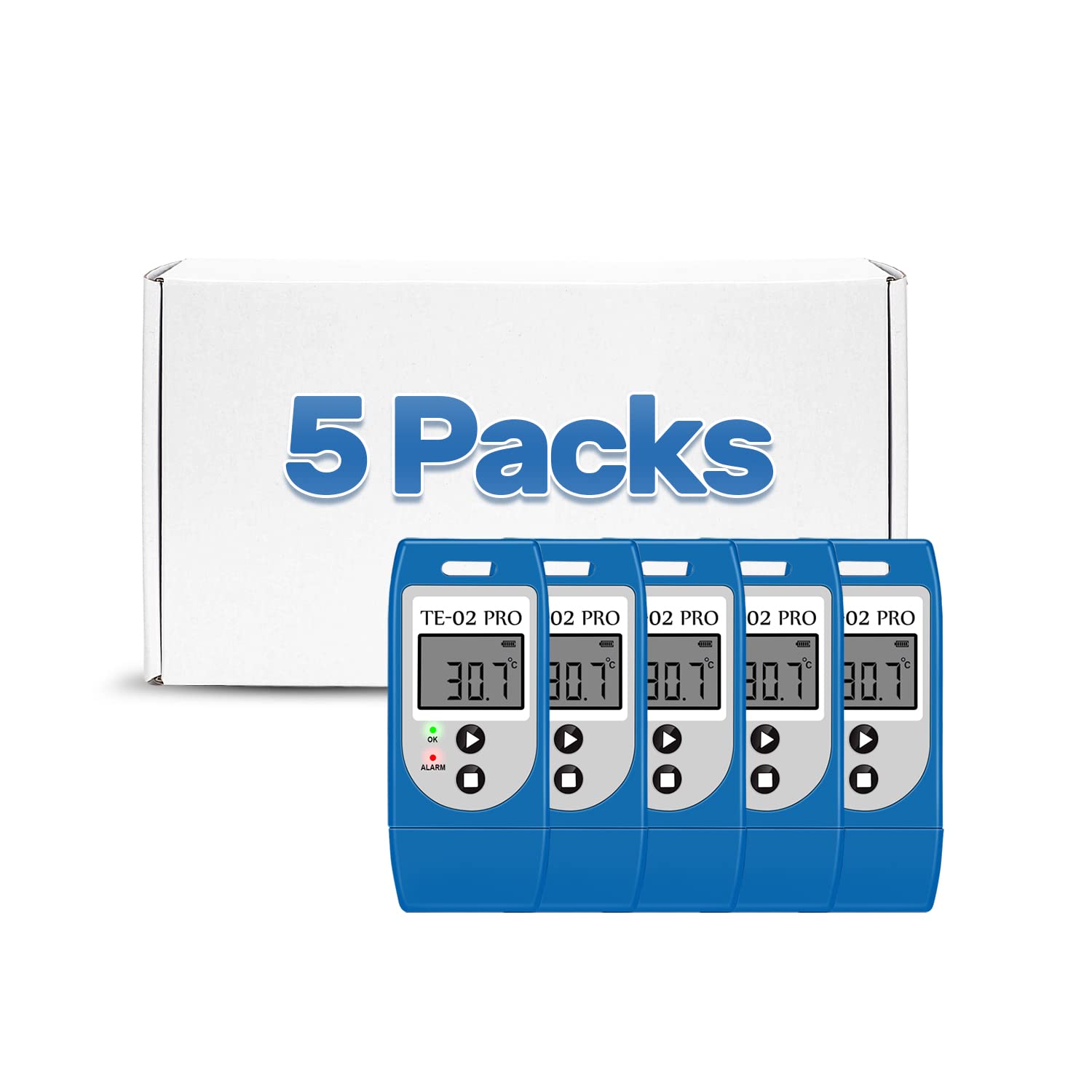 ThermElc TE-02 Pro Digital Temperature Data Logger with Traceable Calibration, Pharmacy Fridge Thermometer, Reusable USB Recorder with LED Alarm, Medical Storage & Warehouse temperature Mapping Kit