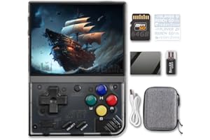 CREDEVZONE Miyoo Mini + Handheld Game Console Portable Retro Games Consoles Rechargeable Battery Hand Held Classic System Black Transparent with Case