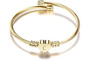 Chili Jewelry Women Gold Plated Heart Initial A-Z Letter Cuff Bracelets Expandable Stainless Steel Birthday Jewelry