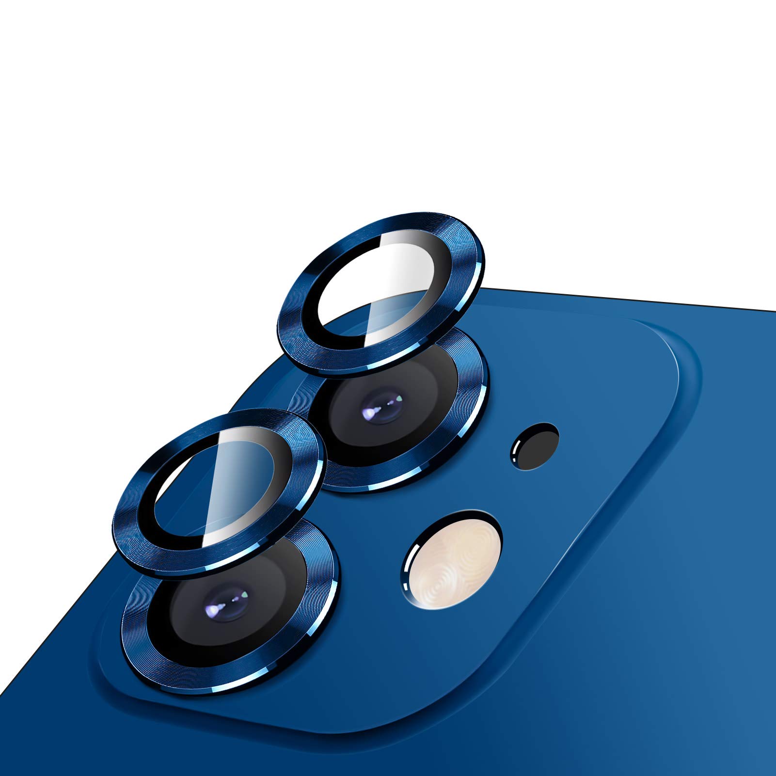 LucBuy Camera Lens Protector for iPhone 12/12 Mini, Premium HD Tempered Glass Aluminum Alloy Individual Ring Circle Lens Screen Cover Film,Anti-Scratch Easy Installation Len Protector Sticker (Blue)