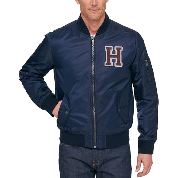 tommy hilfiger men's retro varsity letterman's bomber jacket