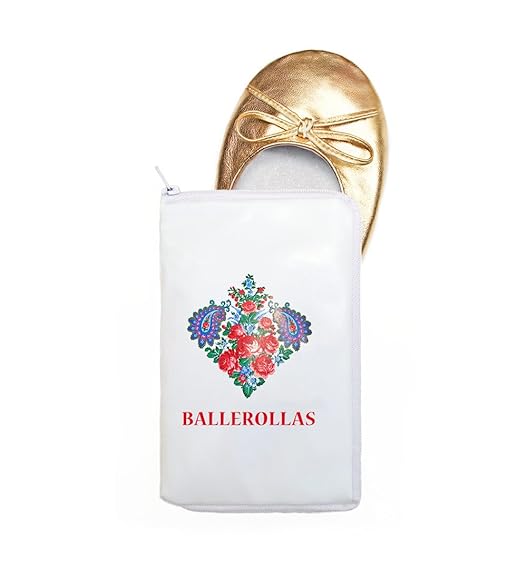 BALLEROLLAS Faltbare Ballerinas in Gold - Afterparty Schuhe - Wechselschuhe - Innensohle 100% Leder - Obermaterial Kunstleder