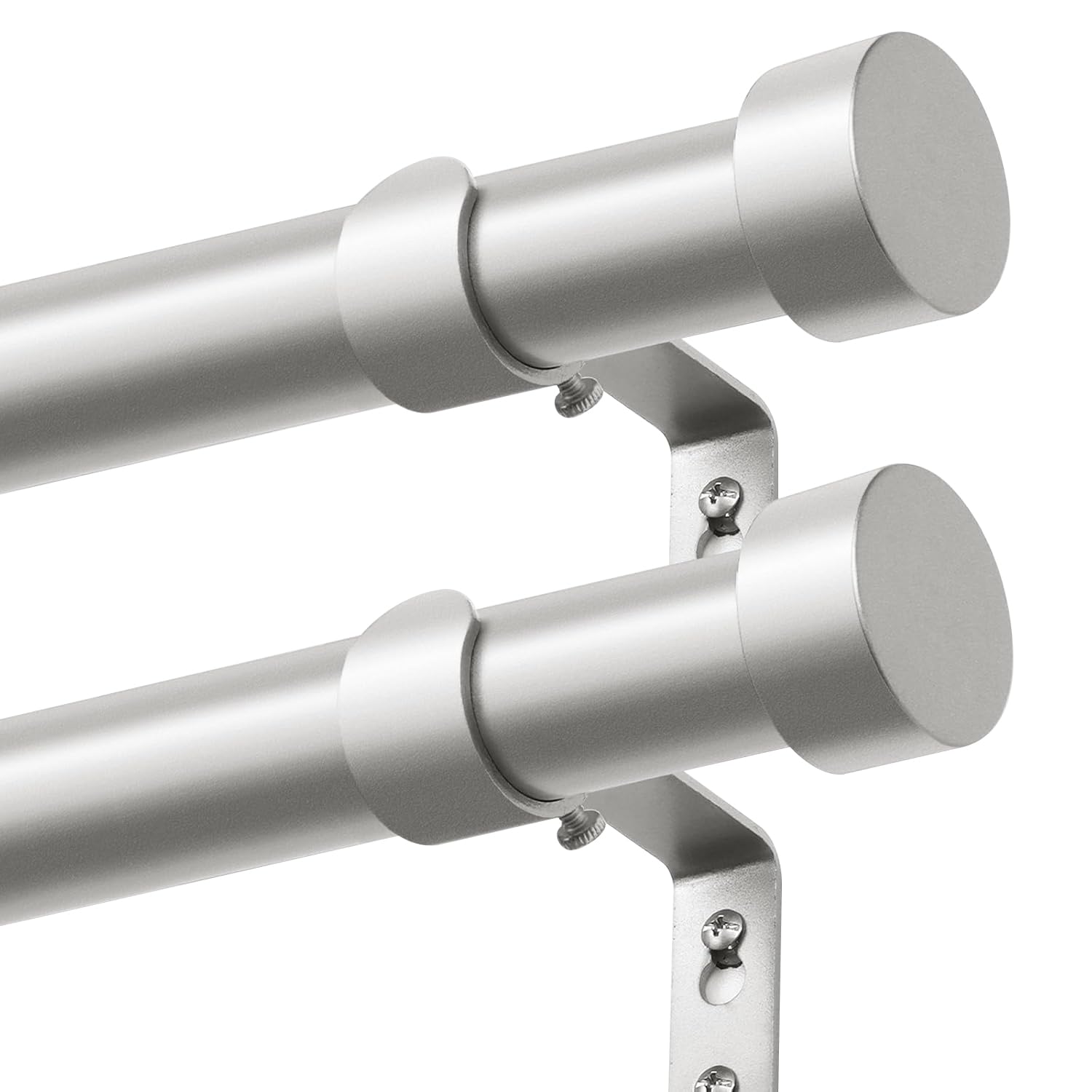Photo 1 of KAMANINA Curtain Rods 2 Pack, Heavy Duty Curtain Rods for Windows 48 to 84 Inch, 1 Inch Silver Modern Drapery Rod with End Cap (32"-86", 2Pack)