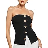 Floerns Women's Button Front Sleeveless Strapless Bandeau Split Hem Tube Top