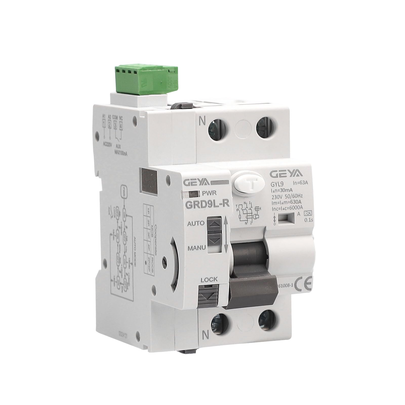 GEYA Auto Recloser with A Type RCCB RCD ELCB Self-Reclosing Device Safety Breaker (Auto Recloser AC220V+A Type RCCB 2P-63A-30mA)