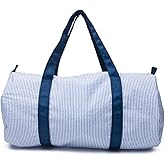 Kids Duffle Travel Bag, Seersucker Overnight Weekender Carry on Bag for Toddler Boys Girls, Lightweight Small Personal Items Bags (Navy)