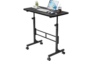Furmax Small Portable Standing Desk Adjustable Height, Mobile Stand Laptop Computer Workstation with Lockable Wheels for Walking Pad Treadmill (Black)