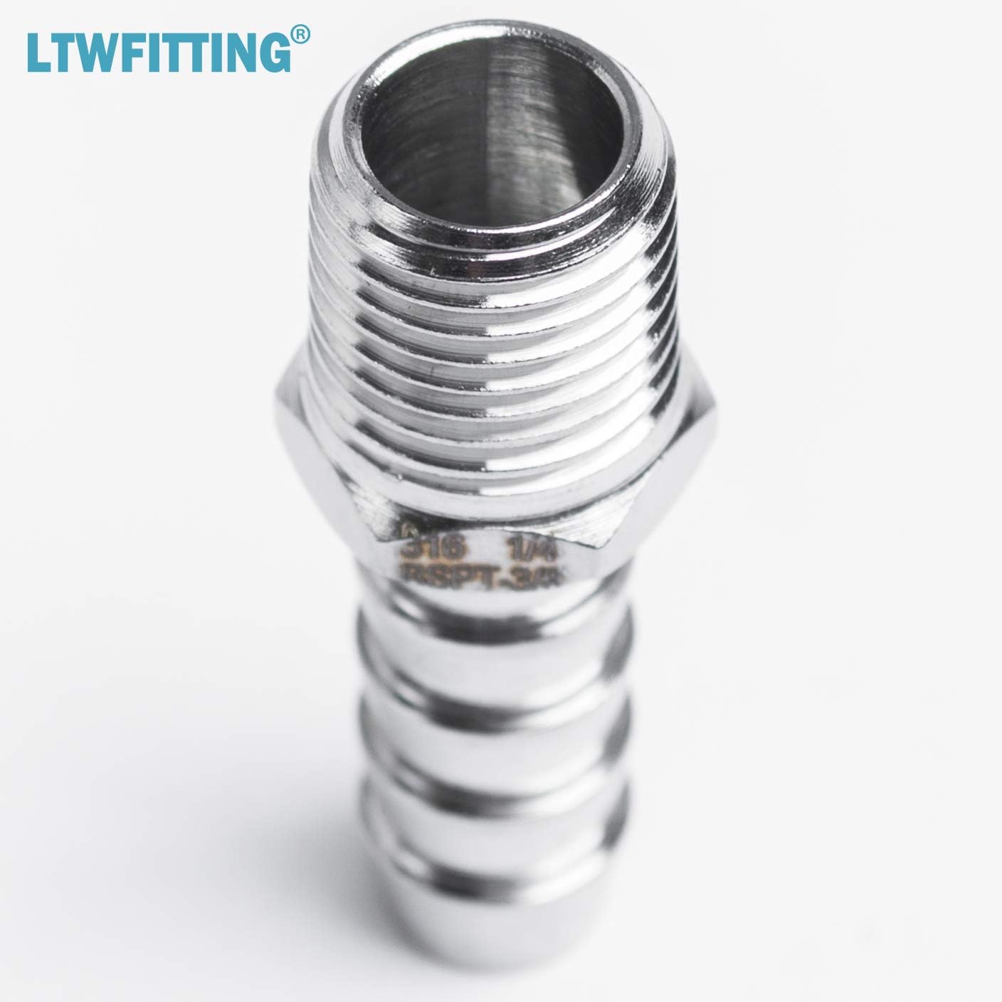 LTWFITTING Stainless Steel 316 Barb Fitting Coupler/Connector 1/4-Inch Male BSPT x 3/8-Inch(10mm) Hose Barb Fuel Gas Water (Pack of 5) - Image 4