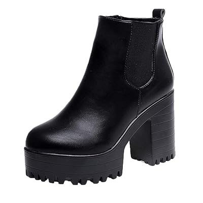 Women Chunky Heel Ankle Boots Slip on Platform Boots Philippines