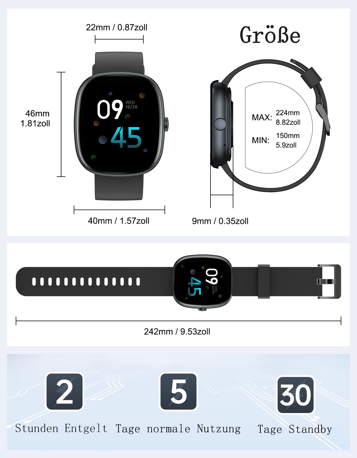 Smartwatch Damen Herren mit Telefonfunktion,1.85" HD Screen Fitnessuhr 8