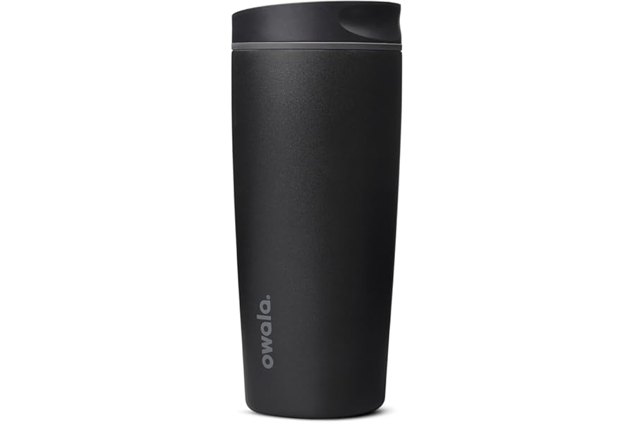 Owala SmoothSip Slider Ceramic-Lined Insulated Stainless Steel Coffee Tumbler, No Metallic Taste Reusable Travel Mug, Hot Iced Coffee Cup, BPA Free 20 oz, Very, Very Dark