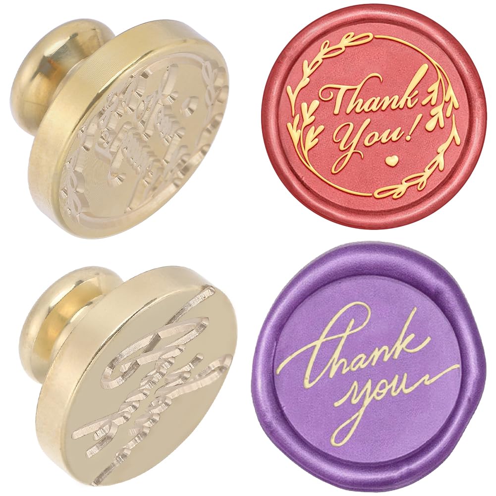 CRASPIRE 2Pcs Wax Seal Stamp Head Thank You Removable Word Sealing Stamp Brass Head for Creative Gift Envelopes Invitations Cards Decoration DIY Scrapbooking Embellishment