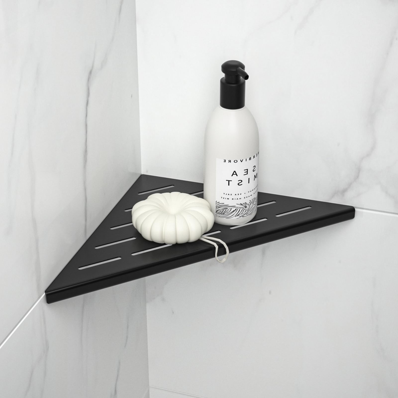 Bernkot Corner Shower Shelf 304 Stainless Steel Recessed Corner Shelves Slot Design, 10'' Bathroom Shower Shelf for Tiled Wall, No Drilling, Matte Black, 1 Pack