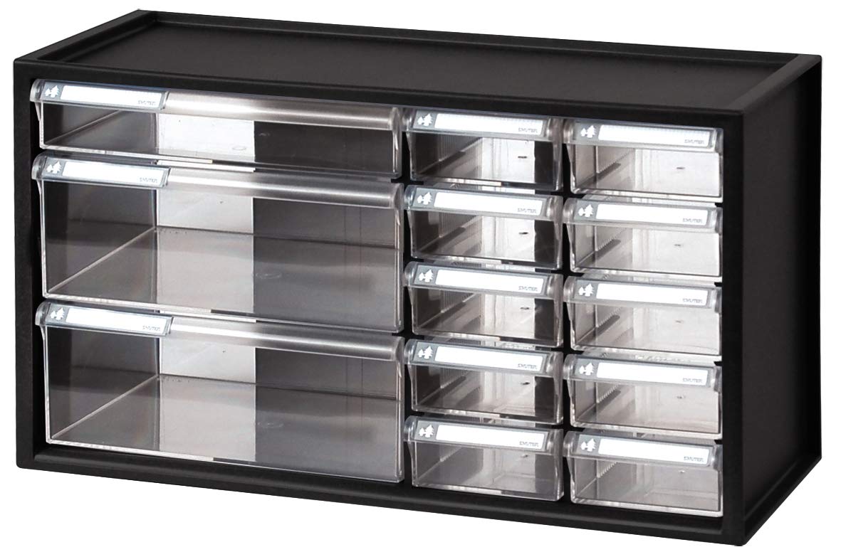 livinbox Plastic Organiser with Transparent Drawers for Arts, Crafts, Sewing Supplies, Stationery ans Office Supplies, Wall Mountable, Stackable Storage Cabinet (Black, 13 Drawers)