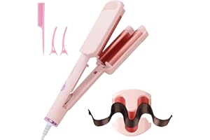 Curling Iron Hair Crimper Waver - CHIKYO 3 Barrel Rovy Wave Curling Iron, 1.25 Inch Ionic Beach Waves Curling Wand, Deep Waver Hair Curler Hot Tool with Ceramic for Women, Dual Voltage, Easy to Use
