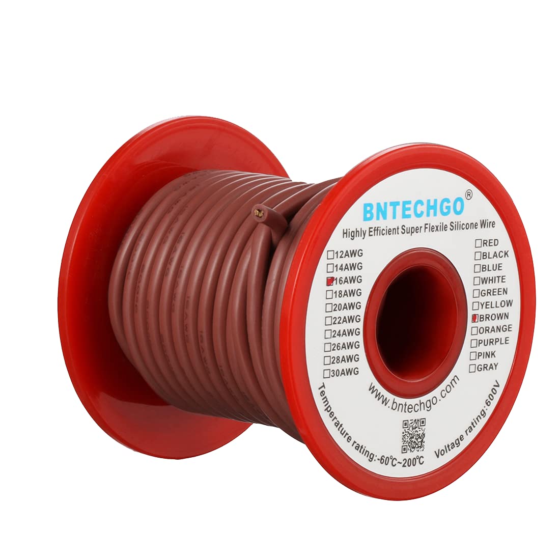 BNTECHGO 16 Gauge Silicone Wire Spool Brown 50 ft Ultra Flexible High Temp 200 deg C 600V 16 AWG Silicone Rubber Wire 252 Strands of Tinned Copper Wire Stranded Wire for Model Low Impedance