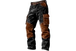 Cargo Pants for Men Vintage Patchwork Design Stretch Sweatpants Casual Baggy Outdoor Hiking Sweat Pants with Pockets
