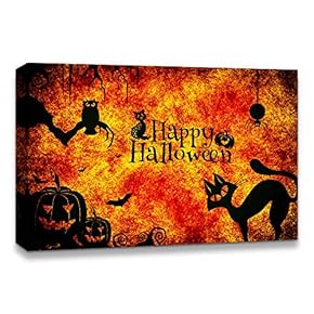 Canvas Wall Art Halloween Pumpkin Lantern Painting Artwork for Home Prints Framed - 12x18 inches