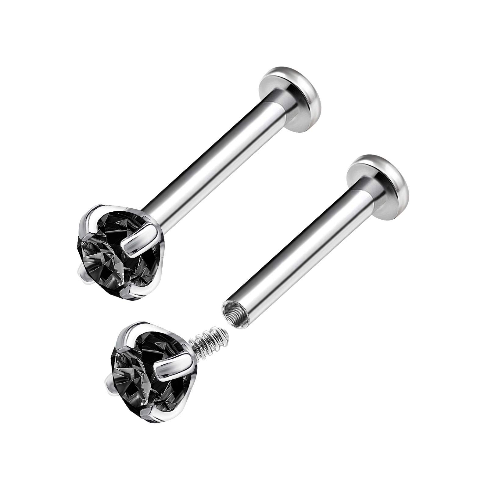 2PCS Steel Internally Threaded with a tiny 2.5mm round 16g 3/8 10mm 4mm Jet CZ Helix Earrings Labret Piercing Jewellery 3531