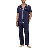 Marvmys Men's Short Sleeve Pajama Set Classic Button Down Pajamas Long Pants Sleepwear with Pockets S-XXL