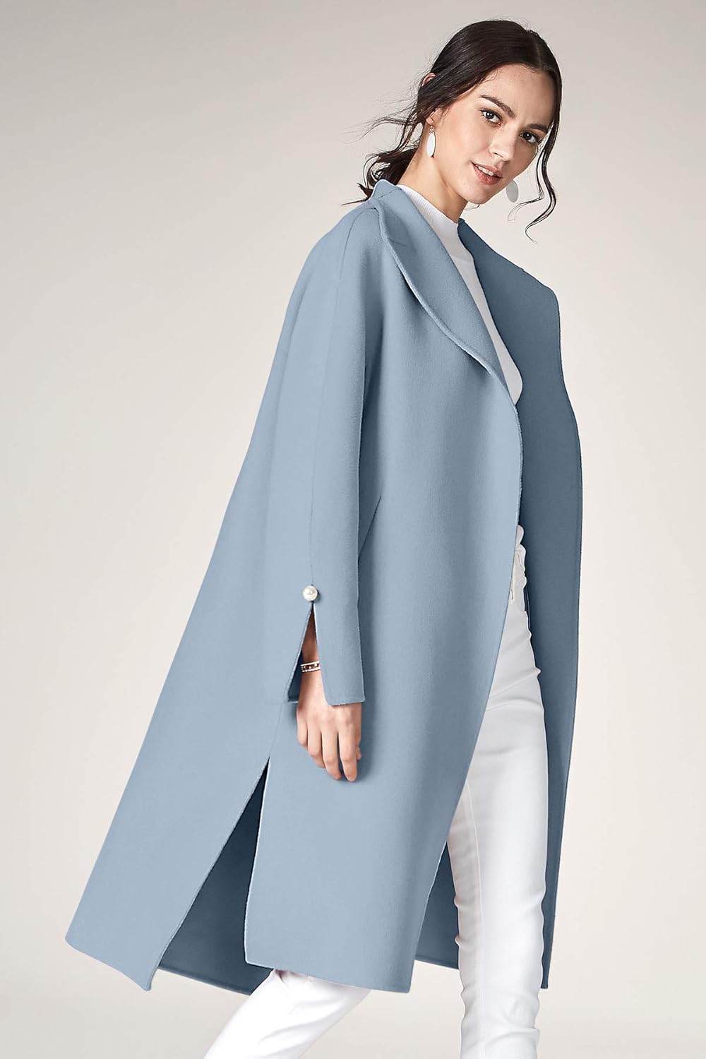 ANNA&CHRIS Women's Long Wool Trench Coat Winter Oversize Handmade Lapel Cardigan Overcoat: Clothing