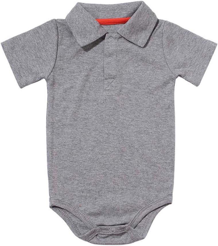 Teach LeanbhTeach Leanbh Baby Boys Pure Color Cotton Short Long Sleeve Polo Bodysuit 3-24 Months (Grey, 18 Months)