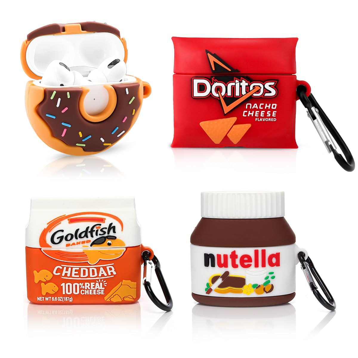 Photo 1 of (4Pack) Case for AirPods Pro 2nd/1st Generation (2022/2019) with Carabiner, XMBYGY Cute Skin Design Silicone Cartoon Charging Case Protective Covers for Teen Boys Girls