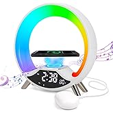 GuDoQi Sunrise Alarm Clock with Fast Wireless Charger Station and Bluetooth, Full Screen with Sunrise Simulation Light, Sleep Aid, Dual Alarms, FM Radio, More Than 10 Colors Nightlight for Bedrooms