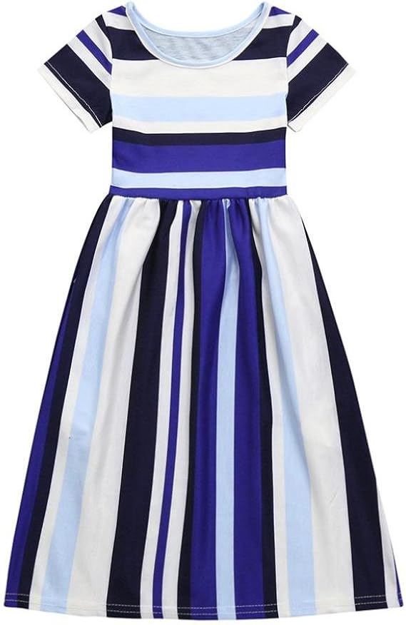 Amazon Yeach 子供服 女の子80 140 2 8歳 子供 半袖 ストライプ 印刷 ポケット ドレス ロングスカート 可愛い 超柔らかい 姫様 普段着 写真 人気 誕生日プレゼント コート ジャケット 通販