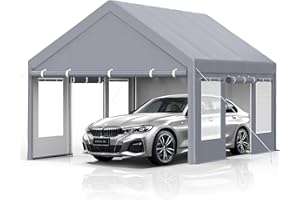 Garvee 13x20 ft Heavy Duty Carport, Extra Large Galvanized Steel Car Canopy with All-Season Tarp Cover, 4 Roll-Up Doors & Mesh Windows, Portable Garage Shelter for Car, Truck, SUV, Boat, Grey