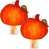 Baquler 2 Pcs Stained Glass Pumpkin Night Light Plug in Wall | Orange Fall Seasonal Decor for Thanksgiving Halloween, Bedroom Bathroom Kitchen Hallway, Plug in Ambient Wall Lighting