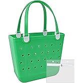 Juyeesm Medium Beach Bag, Waterproof Rubber Beach Bag, Washable Open Tote Bag Durable Tote Travel Bags for Outdoor Sport