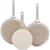 GreenPan 8" 10" &amp; 12" 3 Piece Frying Pan Skillet Set, Hard Anodized Ceramic Nonstick, PFOA and PFAS-Free, Stainless Steel Handles, Dishwasher Safe, Oven Safe, Clay