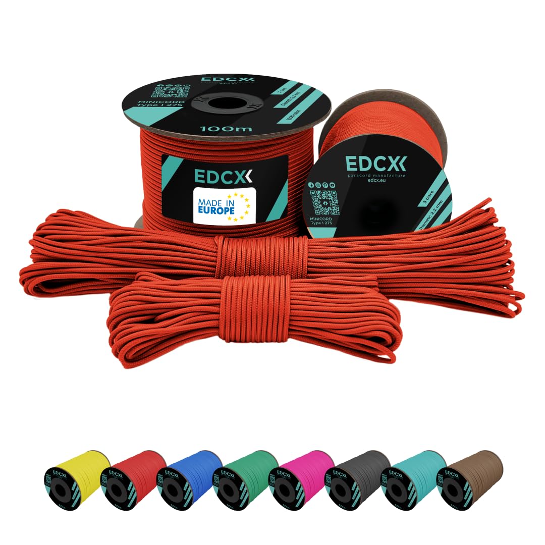 EdcX 2 mm Nylon Paracord 275 (15, 30, 50 and 100 m)– 100% Nylon rope, 3-Strand cord, Nylon cord 2 mm in Many Colours (Sofit Orange, 15 m)