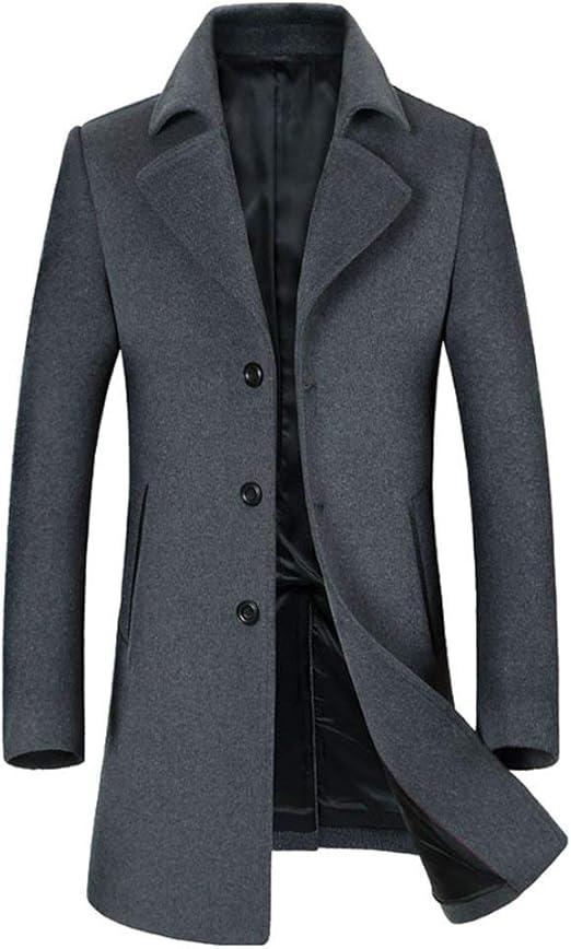 Mieuid Men's Trench Coat Men Winter Slim Fit Wool Coat Casual Chic Slim