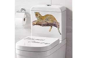 PALEERY@FC Flower Leopard Letter Toilet Cover Sticker Decals,Animal Leopard Tree Waterproof Toilet Lid Tank Seat Decals Cistern Self-Adhesive Bathroom Wall Sticker