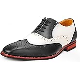 Voikoyu Men Dress Shoes Black and White Shoes Men Wingtip Tow Tone Oxford Shoes