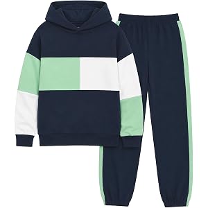 Svreeyer Boys Clothes Long Sleeve Colorblock Sweatshirts Set Size 4-10Years