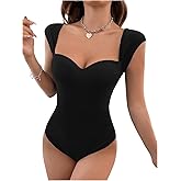 SweatyRocks Women's Sweetheart Neck Fitted Bodysuit Cap Sleeve Casual Summer Leotards