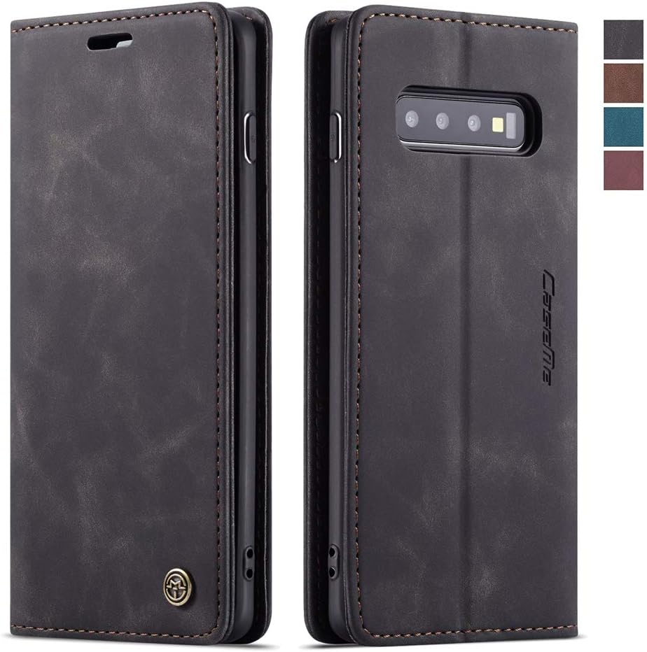 Samsung Galaxy S10 Case, Wallet Flip PU Leather Case Credit Card Slot Holder + Side Cash Pocket + Magnetic Closure Folio Kickstand Protective Cover for Galaxy S10 - Black