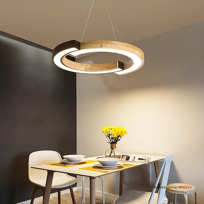 Moderne Pendelleuchte Mit Runden Glasschirm & Holz – Höhenverstellbare Hängelampe Für Wohnzimmer, Küche & Büro