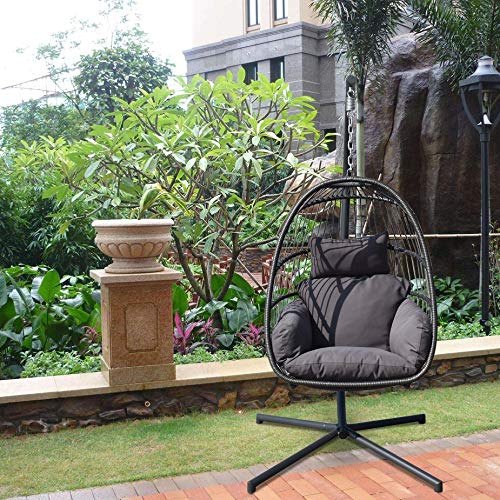 Homgrace Hanging Basket Egg Chair, Detachable Wicker Hanging Swing Chair with Cushion Stand … (Model 3)