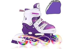 Kids Adjustable Flashing Inline Skates for Boys, Girls and Adults with Full Light Up Wheels, Outdoor Roller Skates for Kids B