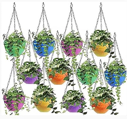 9T9T Plastic Hanging with Chain Planter | Hanging Pots for Plants | Multicolor, Color May Vary (9)