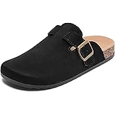 DDXYYDS Suede Clogs Men & Women Unisex Leather Mules Soft Cork Footbed Adjustable Buckle Slip Sandals Potato Shoes with Arch Support